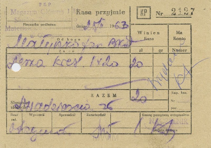 KKE 5446-2.jpg - Dok. Wpłata od Jana Małyszko, Ostróda, 1963 r.